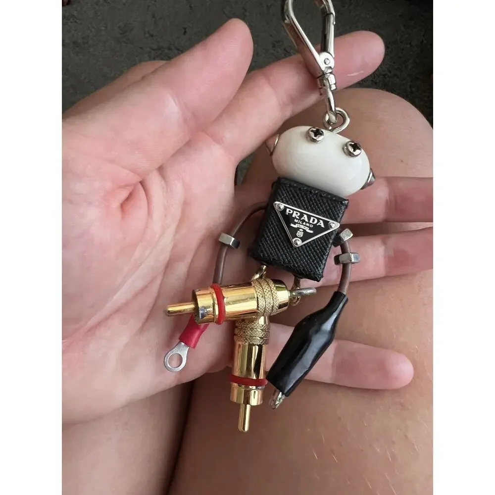 Prada Edward Robot Bag Charm Keychain Black Saffiano 1AR497